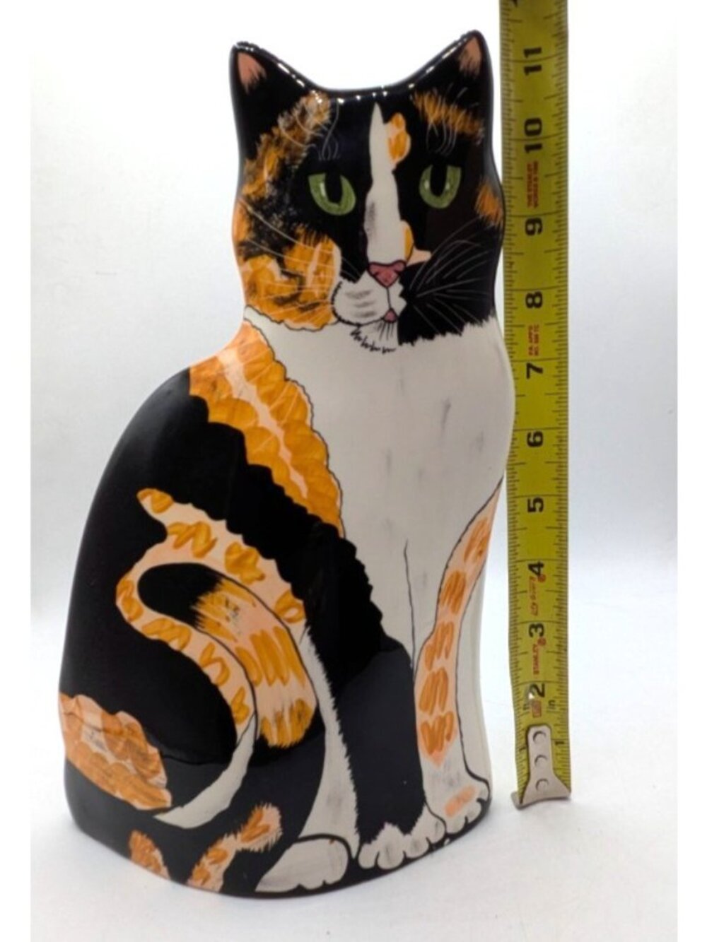 Cats by Nina Ceramic Cat Vase Calico Kitty Black Orange Tabby Green Eyes 11" - Picture 10 of 10